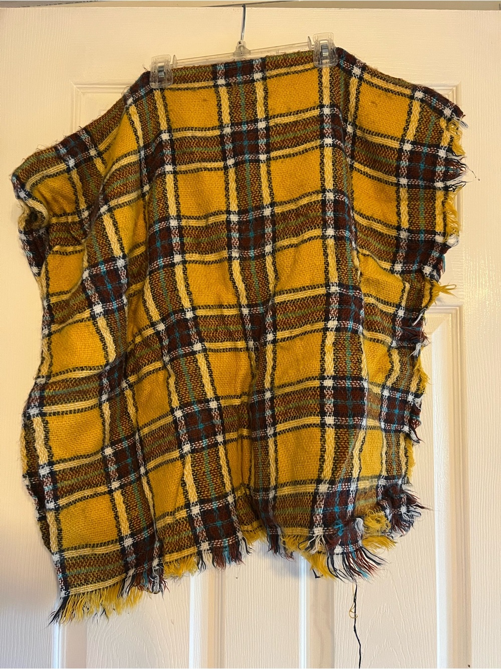 Yellow Plaid Fringe Wrap Scarf - Women's Accessory